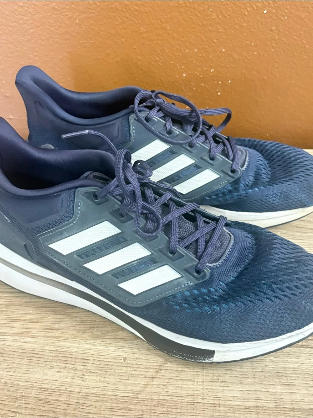 Adidas Mens Navy Blue Mesh EQ21 Run Running Shoes, Men’s Size Medium 13
